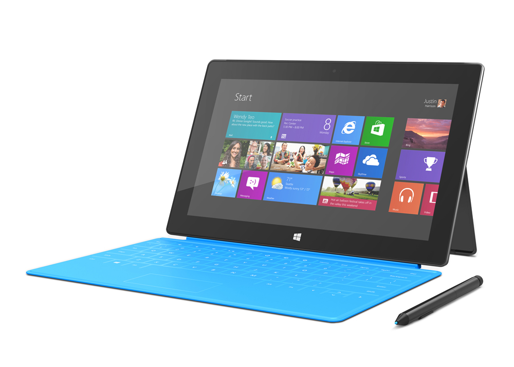 Microsoft Surface Pro with cyan TouchCover