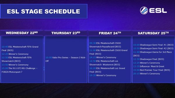 ESL Stage Schedule