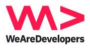 Man sieht das WeAreDevelopers-Logo in rot und darunter den Schriftzug "We Are Developers" ohne Leerzeichen